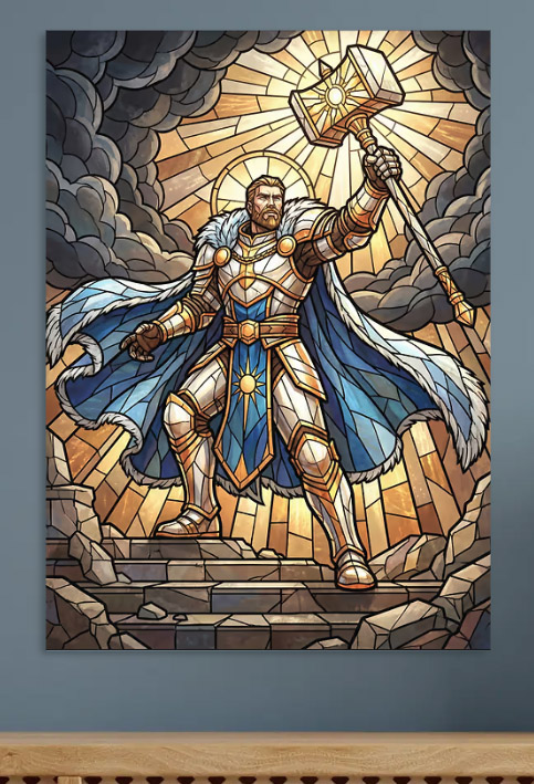 Stained Glass Warrior with Shield
